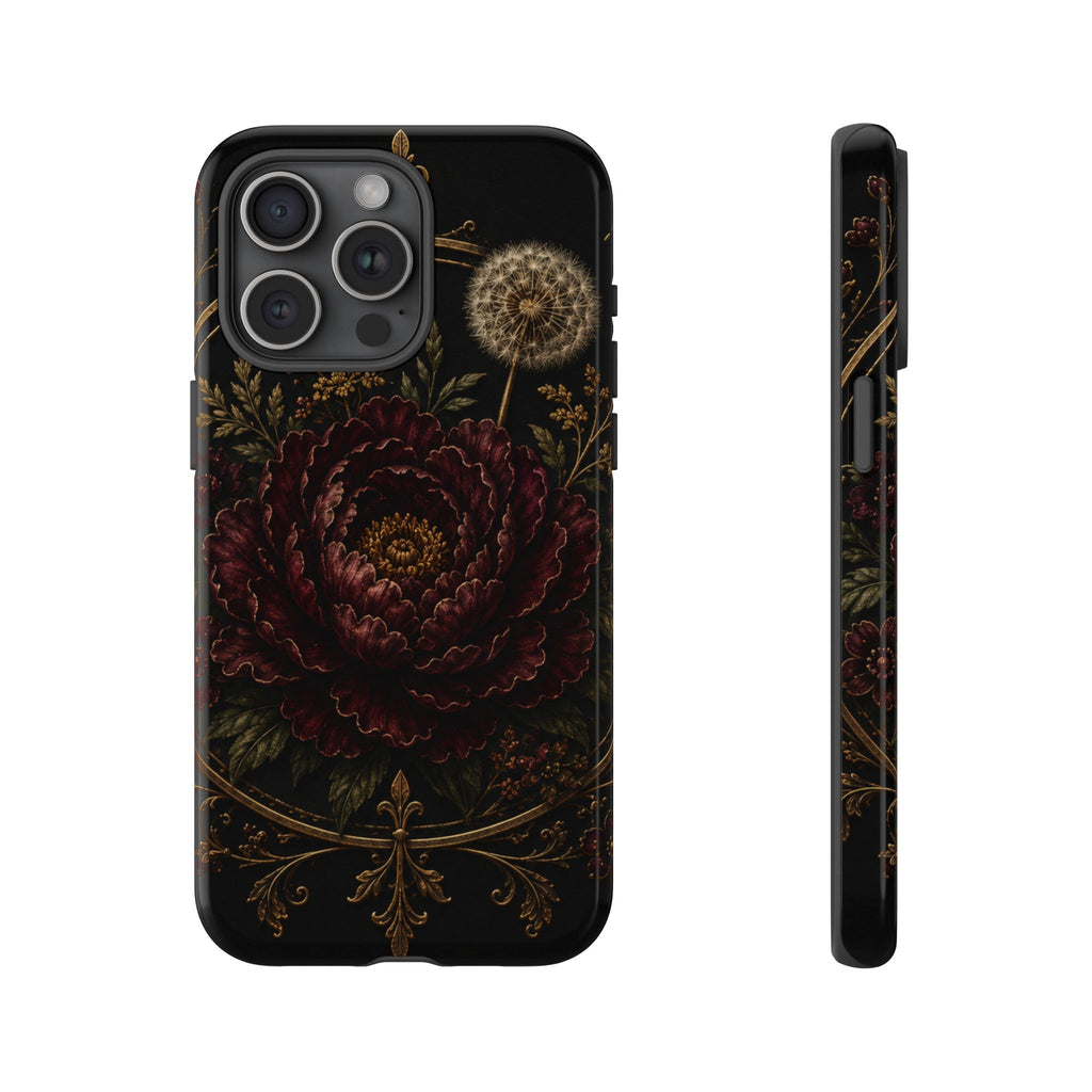 Midnight Garden Tough Case – Vintage Dark Floral Phone Case (Antique Dahlia & Dandelion)