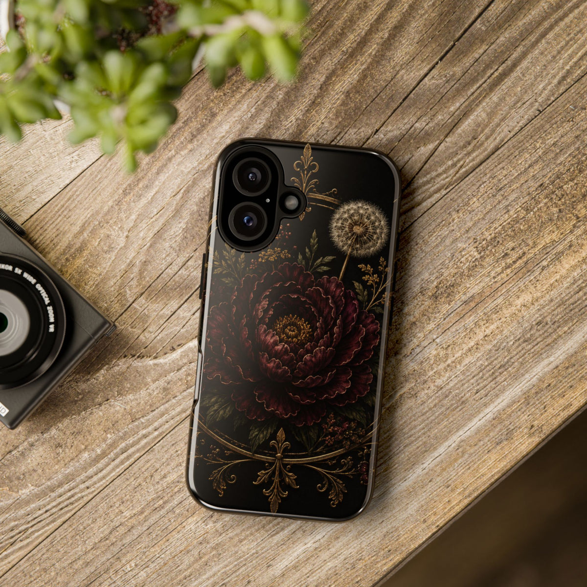 Midnight Garden Tough Case – Vintage Dark Floral Phone Case (Antique Dahlia & Dandelion)