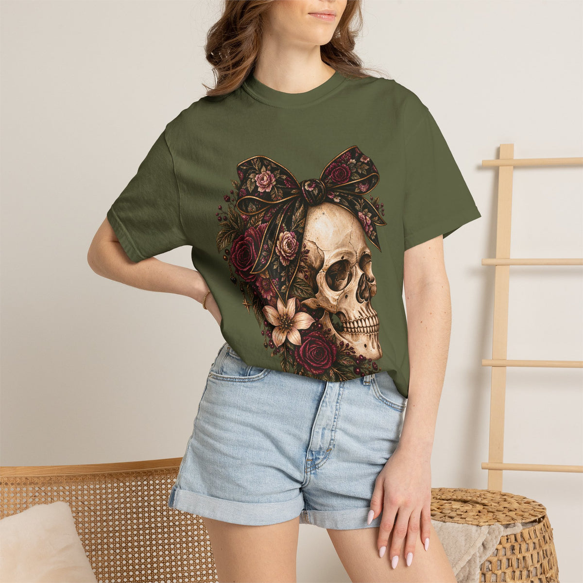 Skull & Roses T-Shirt — Floral Skull Graphic Tee