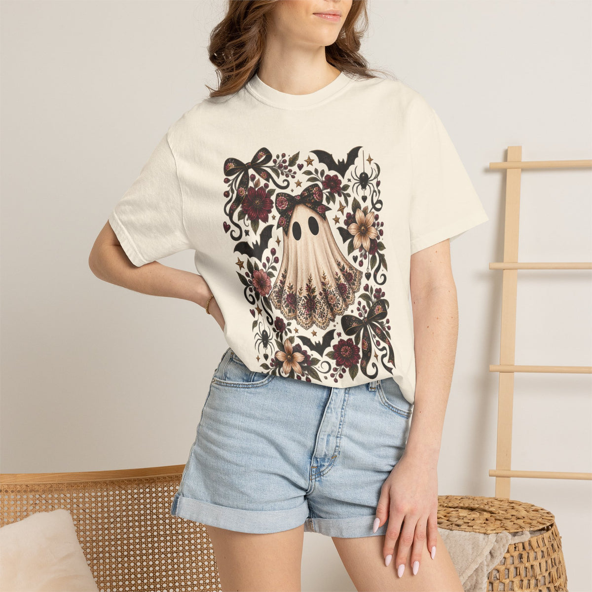 Vintage Floral Ghost T-Shirt — Cute Spooky Halloween Tee