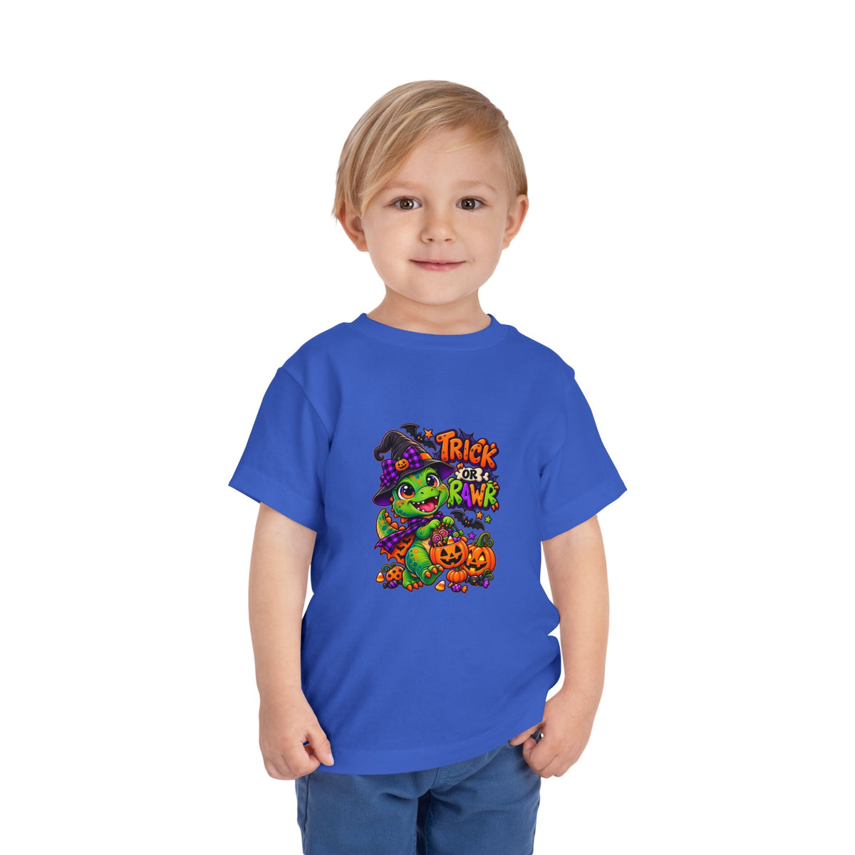 Toddler Tee — "Trick or Rawr" Halloween Dino Witch Shirt