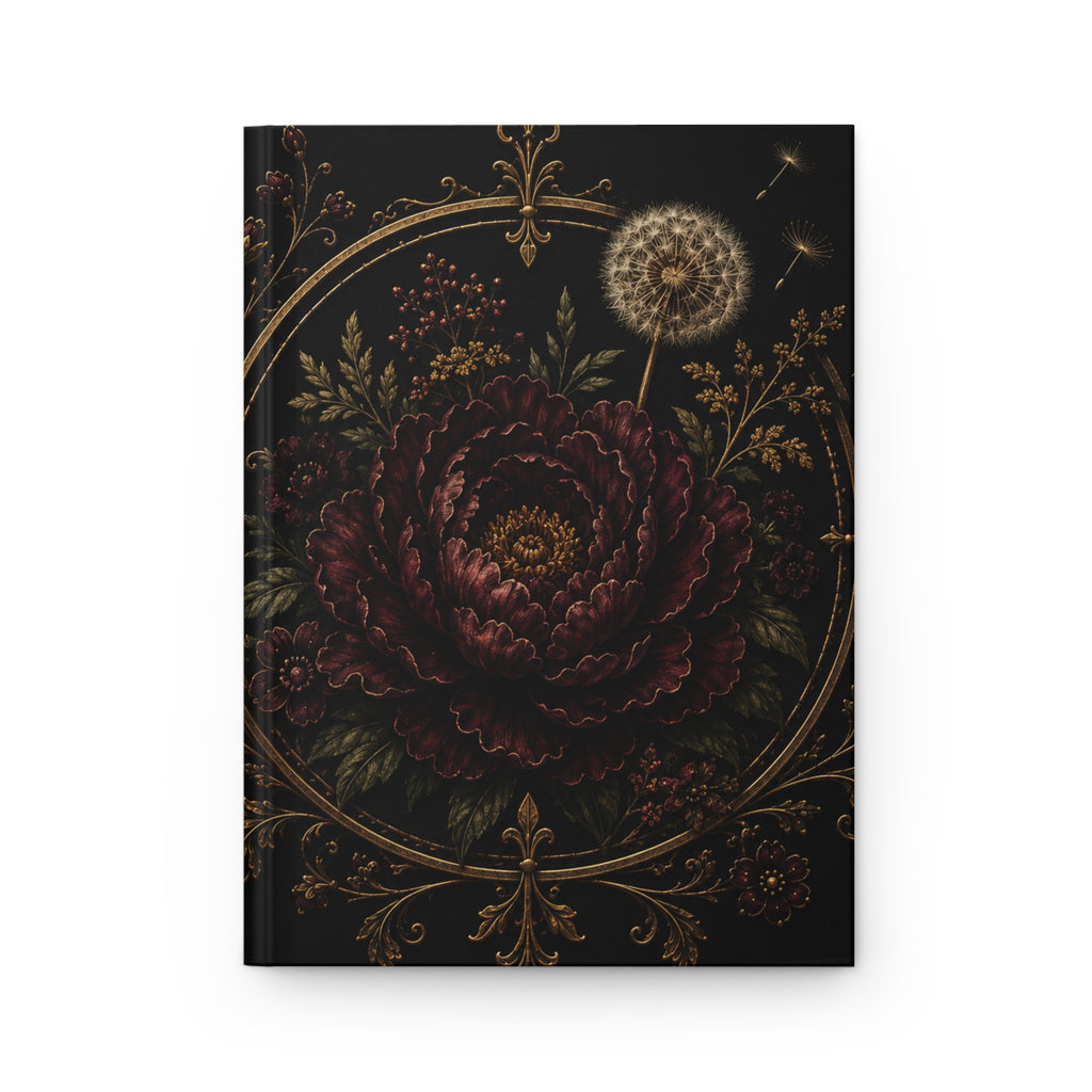 Midnight Garden Floral Velvet Noir Hardcover Journal — Lined Vintage Botanical Notebook