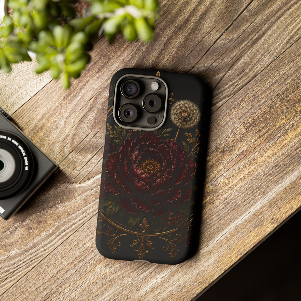 Midnight Garden Tough Case – Vintage Dark Floral Phone Case (Antique Dahlia & Dandelion)