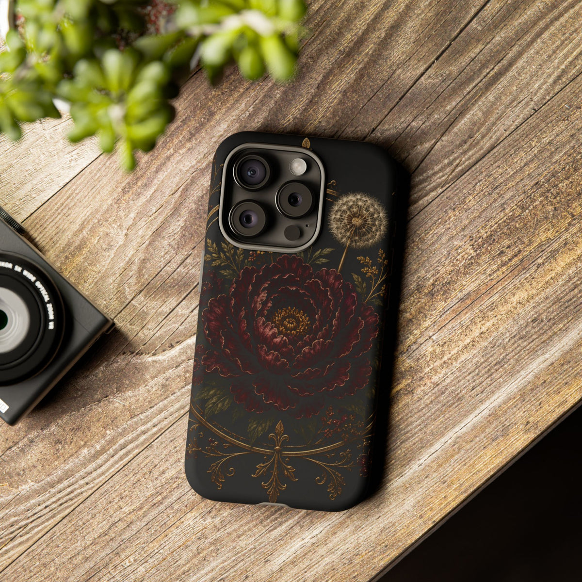 Midnight Garden Tough Case – Vintage Dark Floral Phone Case (Antique Dahlia & Dandelion)