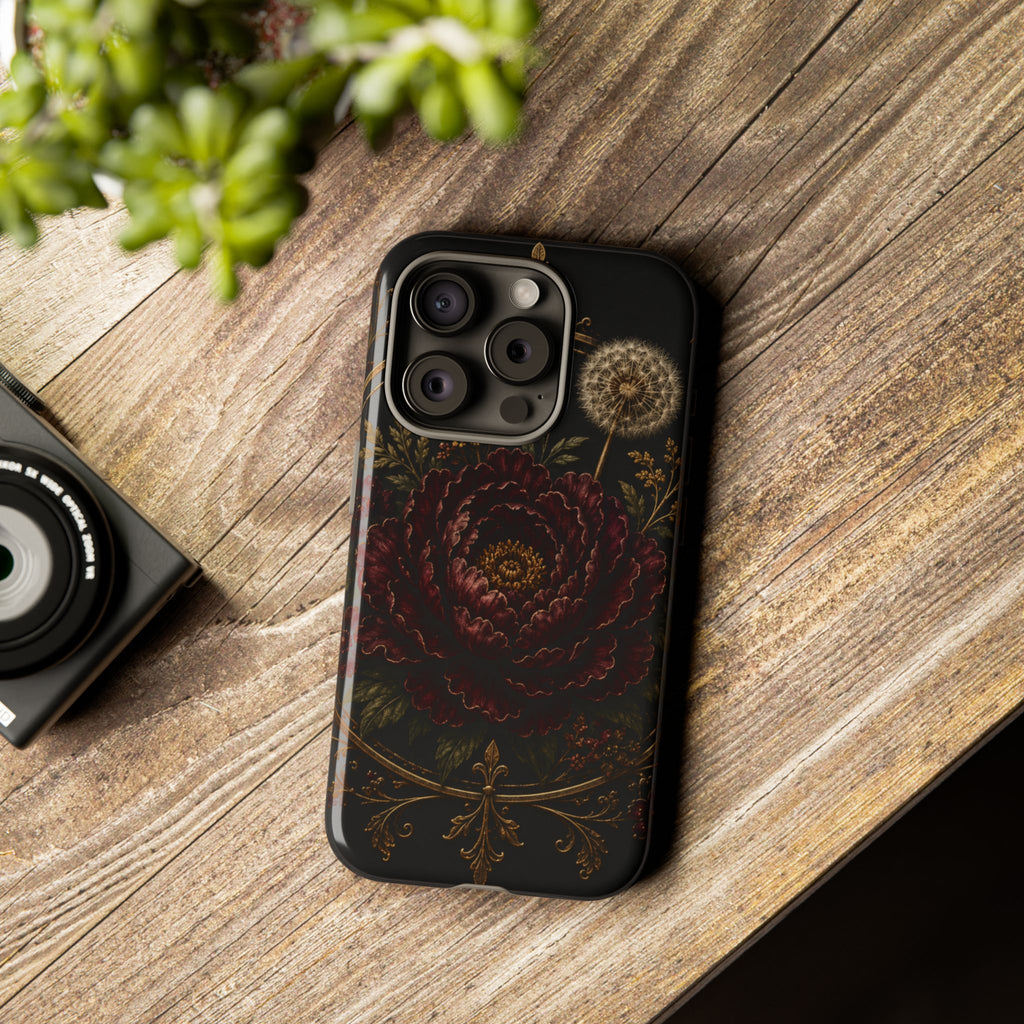 Midnight Garden Tough Case – Vintage Dark Floral Phone Case (Antique Dahlia & Dandelion)