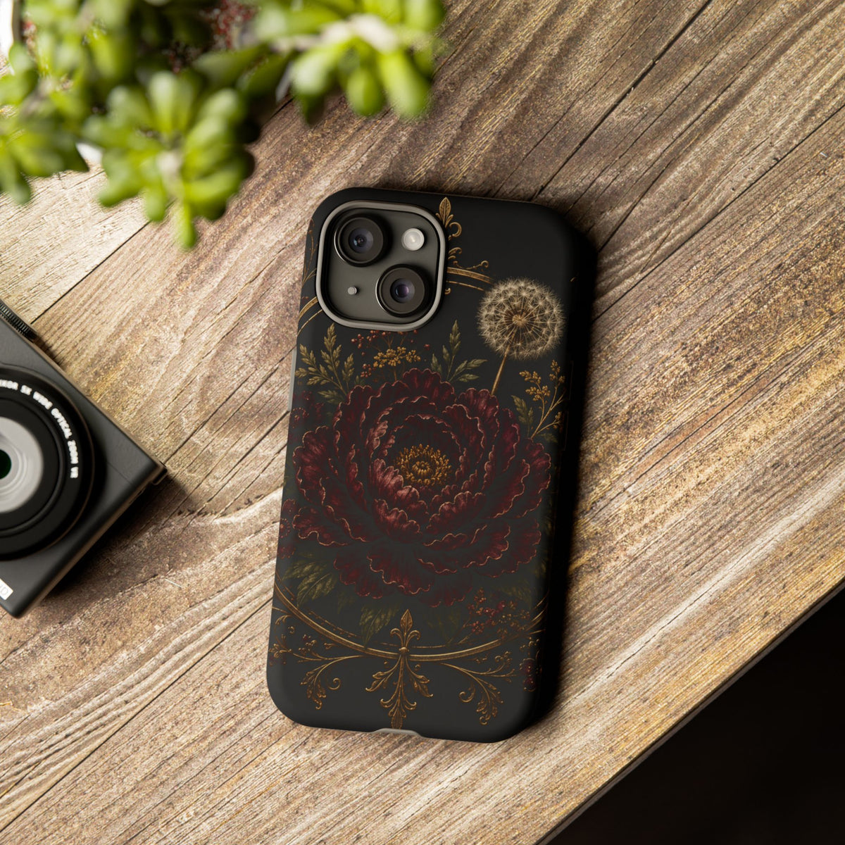 Midnight Garden Tough Case – Vintage Dark Floral Phone Case (Antique Dahlia & Dandelion)