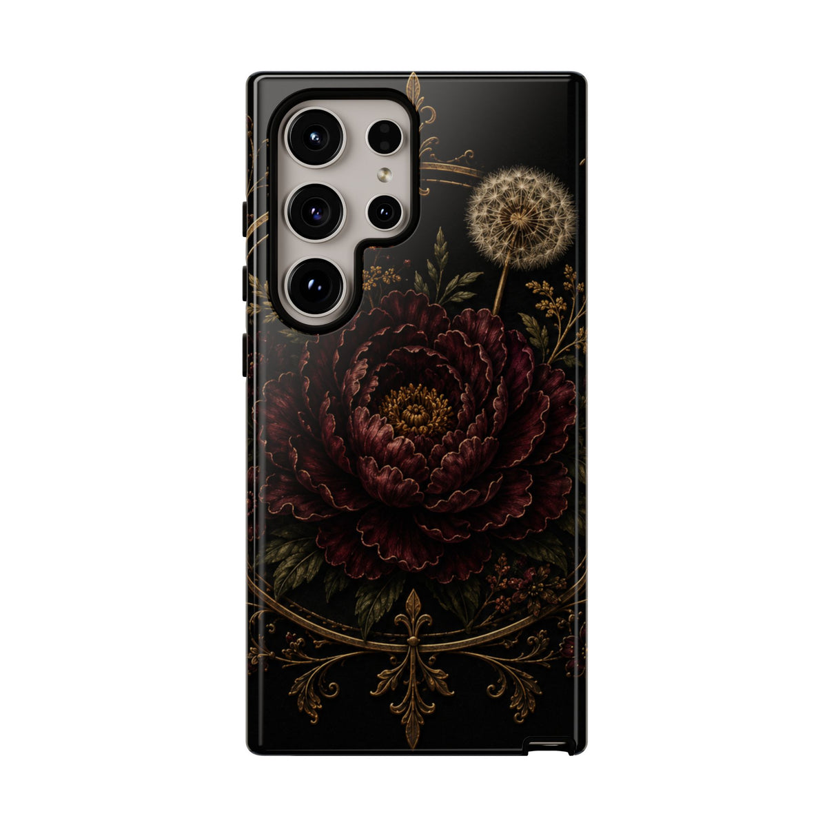 Midnight Garden Tough Case – Vintage Dark Floral Phone Case (Antique Dahlia & Dandelion)