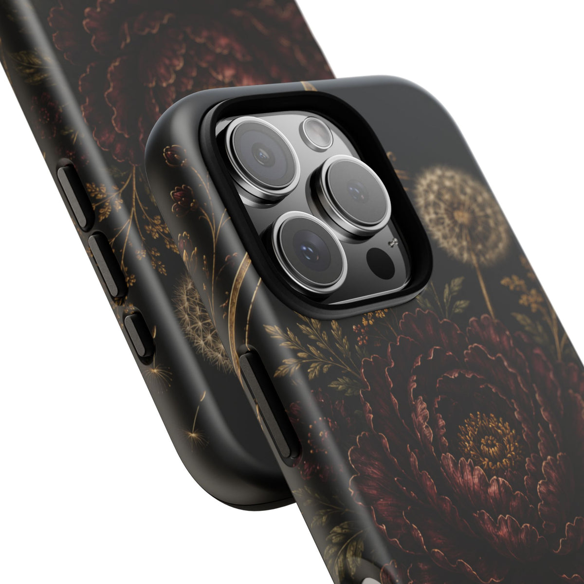 Midnight Garden Tough Case – Vintage Dark Floral Phone Case (Antique Dahlia & Dandelion)