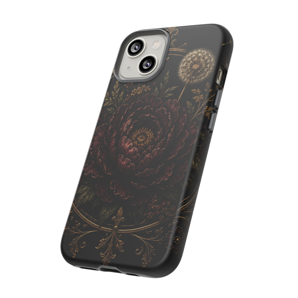 Midnight Garden Tough Case – Vintage Dark Floral Phone Case (Antique Dahlia & Dandelion)