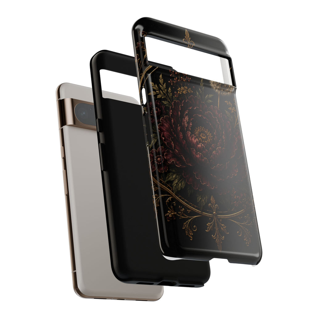 Midnight Garden Tough Case – Vintage Dark Floral Phone Case (Antique Dahlia & Dandelion)
