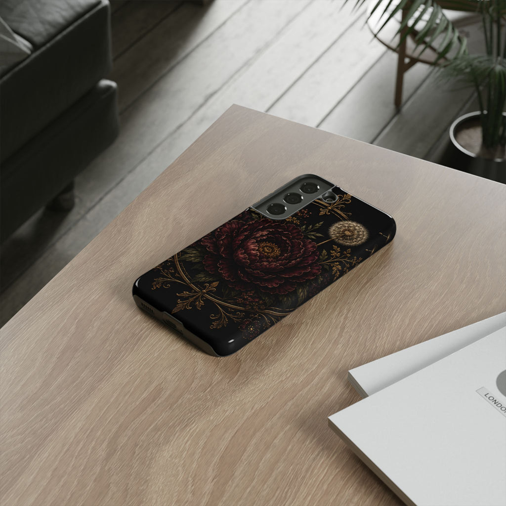 Midnight Garden Tough Case – Vintage Dark Floral Phone Case (Antique Dahlia & Dandelion)