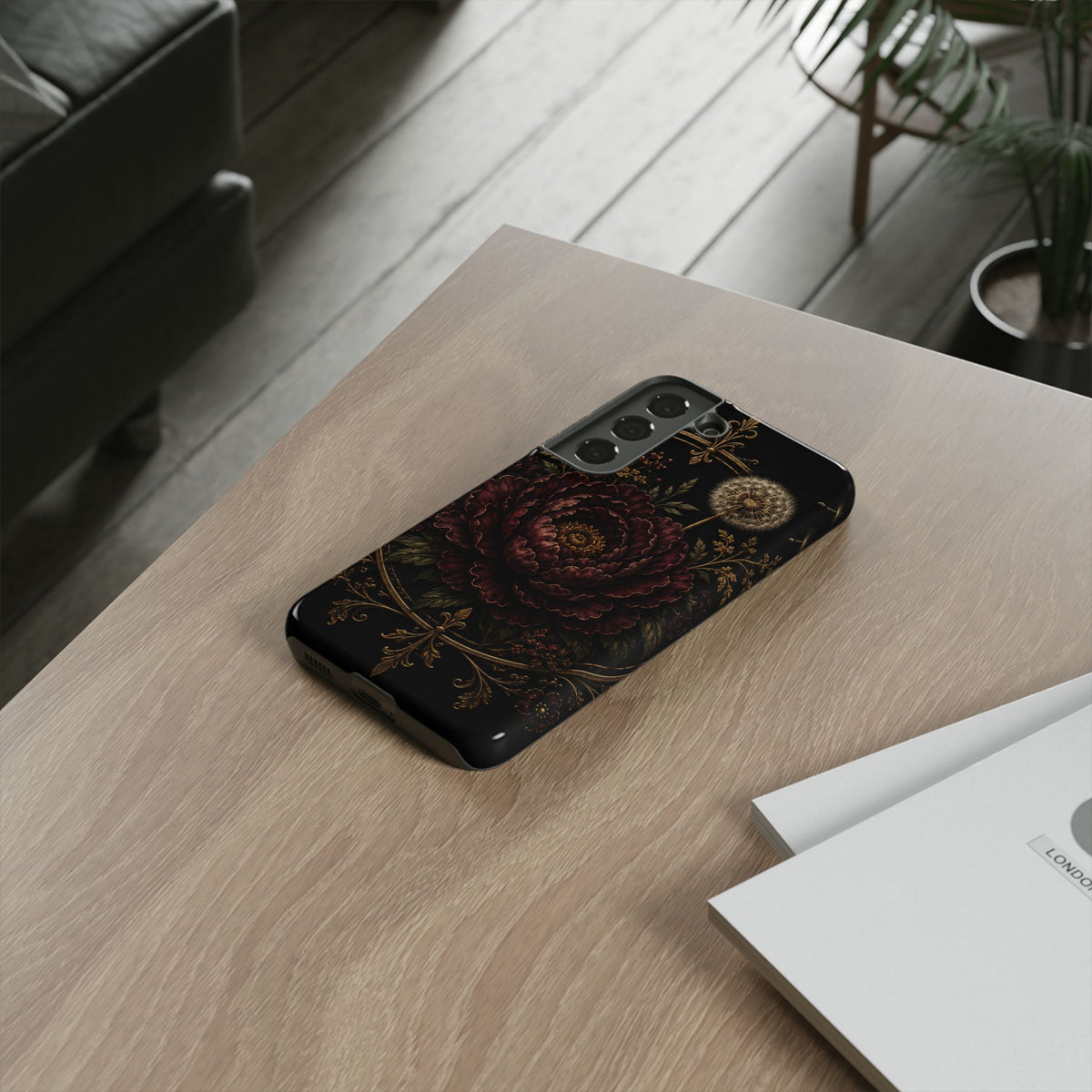 Midnight Garden Tough Case – Vintage Dark Floral Phone Case (Antique Dahlia & Dandelion)