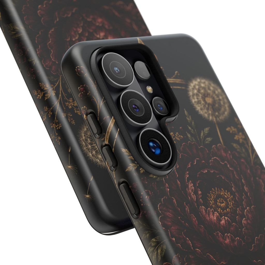 Midnight Garden Tough Case – Vintage Dark Floral Phone Case (Antique Dahlia & Dandelion)
