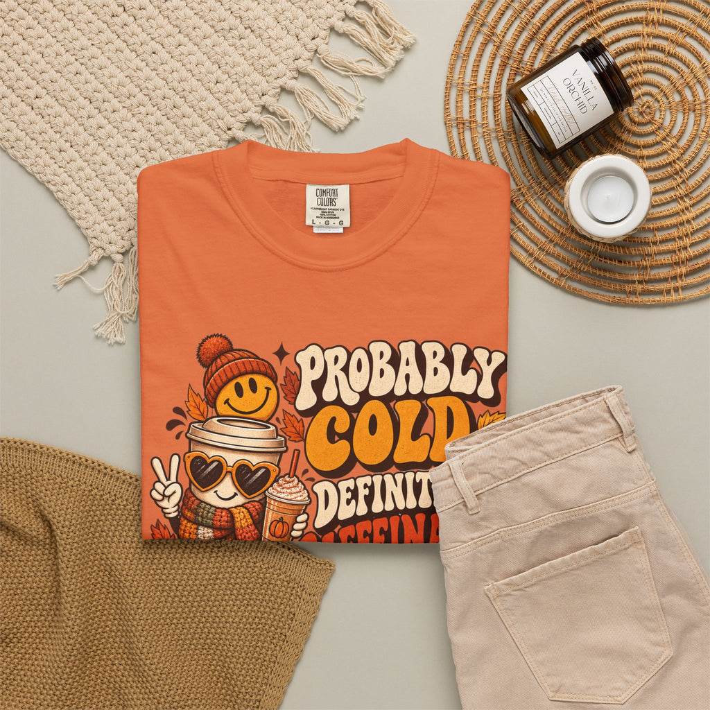 Fall Coffee Tee — "Probably Cold, Definitely Caffeinated, Emotionally Attached to Fall" T-Shirt