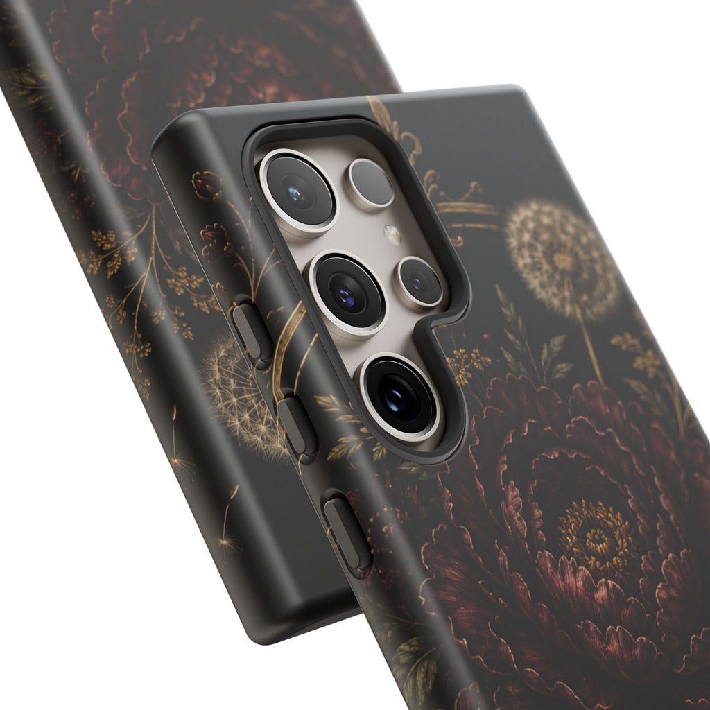 Midnight Garden Tough Case – Vintage Dark Floral Phone Case (Antique Dahlia & Dandelion)