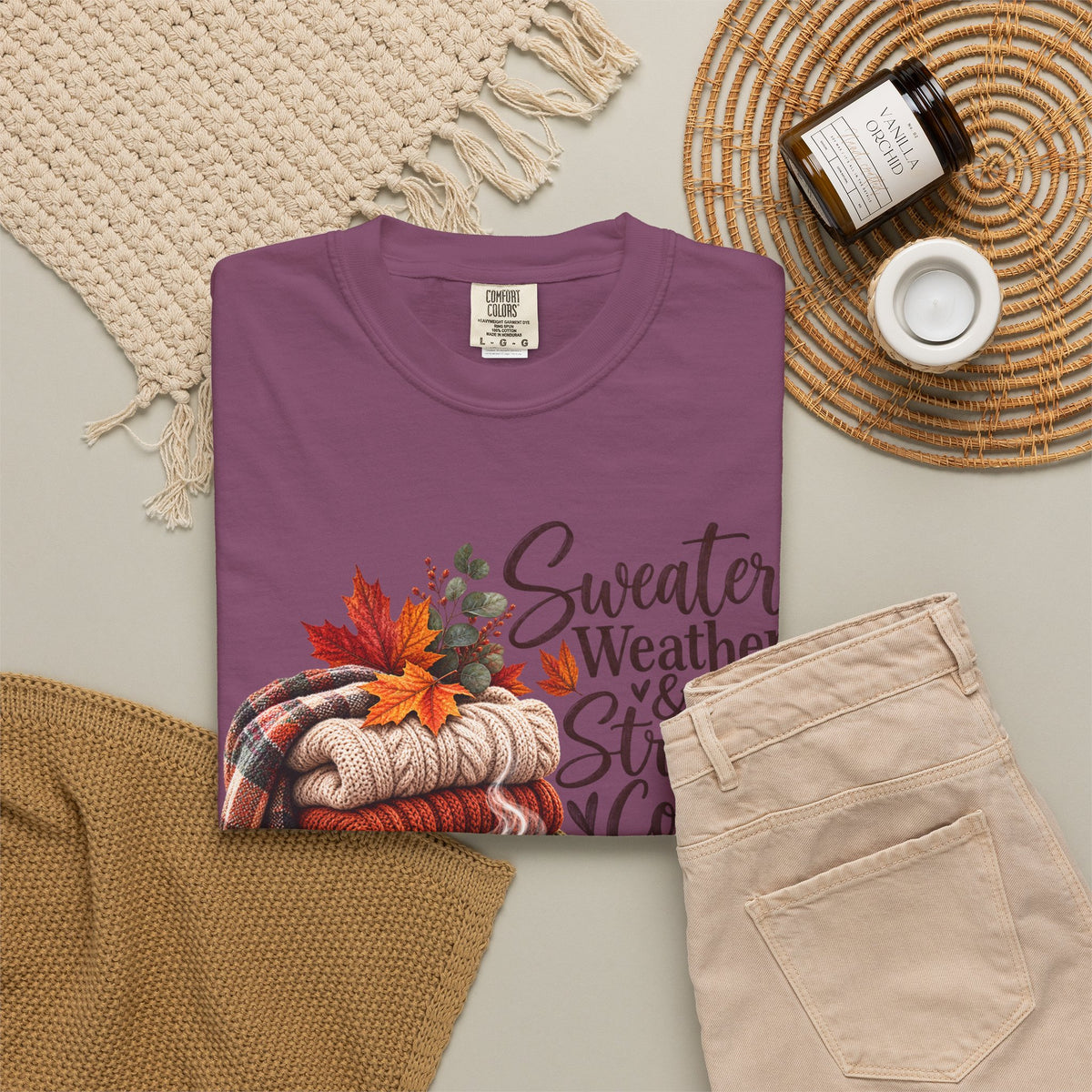 Sweater Weather & Strong Coffee T-Shirt — Cozy Fall Plaid Coffee Graphic Tee