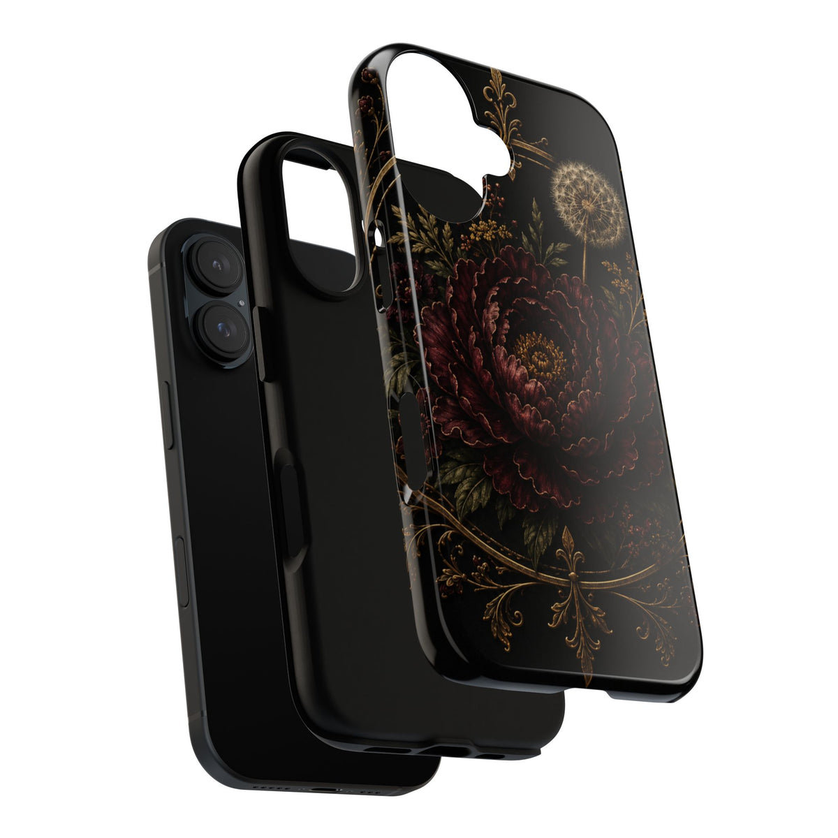 Midnight Garden Tough Case – Vintage Dark Floral Phone Case (Antique Dahlia & Dandelion)