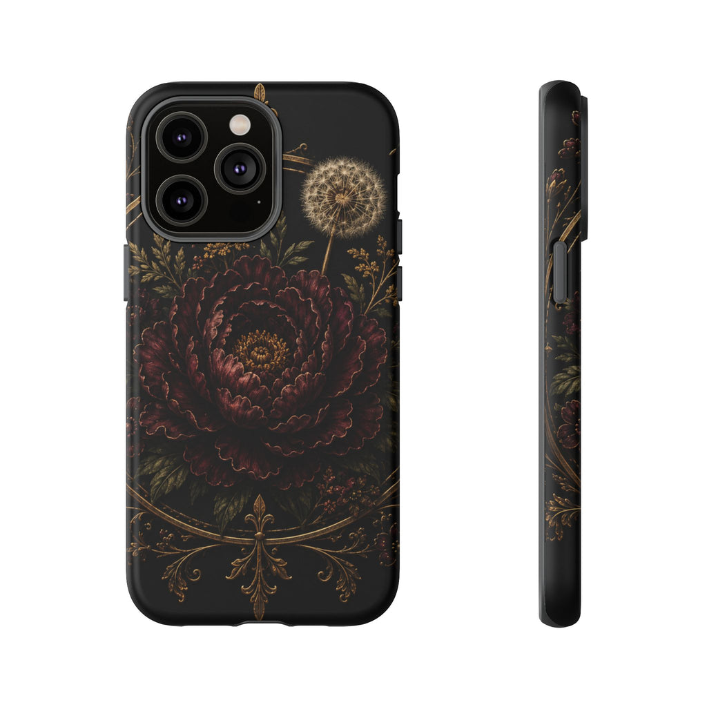 Midnight Garden Tough Case – Vintage Dark Floral Phone Case (Antique Dahlia & Dandelion)