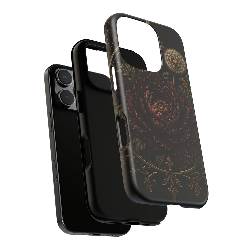 Midnight Garden Tough Case – Vintage Dark Floral Phone Case (Antique Dahlia & Dandelion)