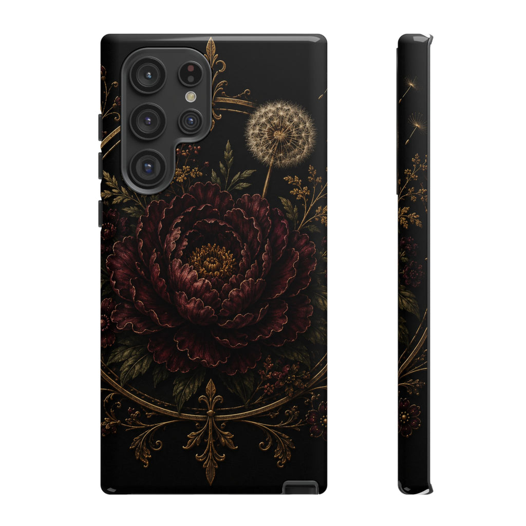 Midnight Garden Tough Case – Vintage Dark Floral Phone Case (Antique Dahlia & Dandelion)
