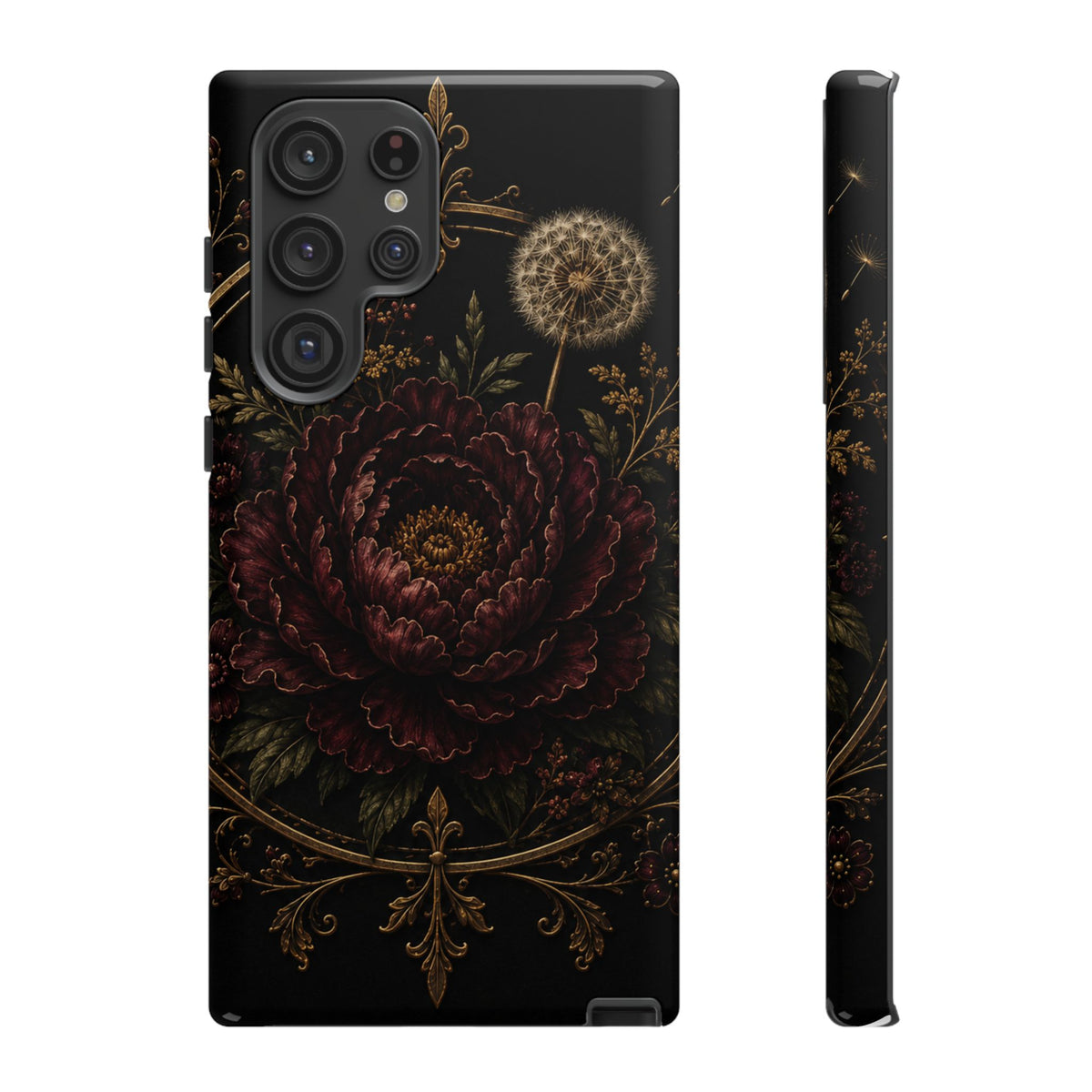 Midnight Garden Tough Case – Vintage Dark Floral Phone Case (Antique Dahlia & Dandelion)