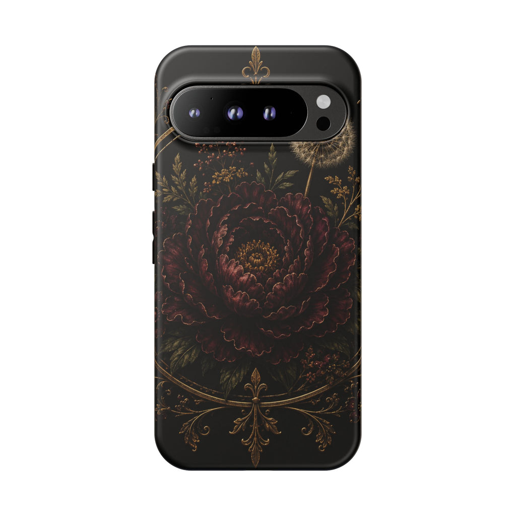 Midnight Garden Tough Case – Vintage Dark Floral Phone Case (Antique Dahlia & Dandelion)
