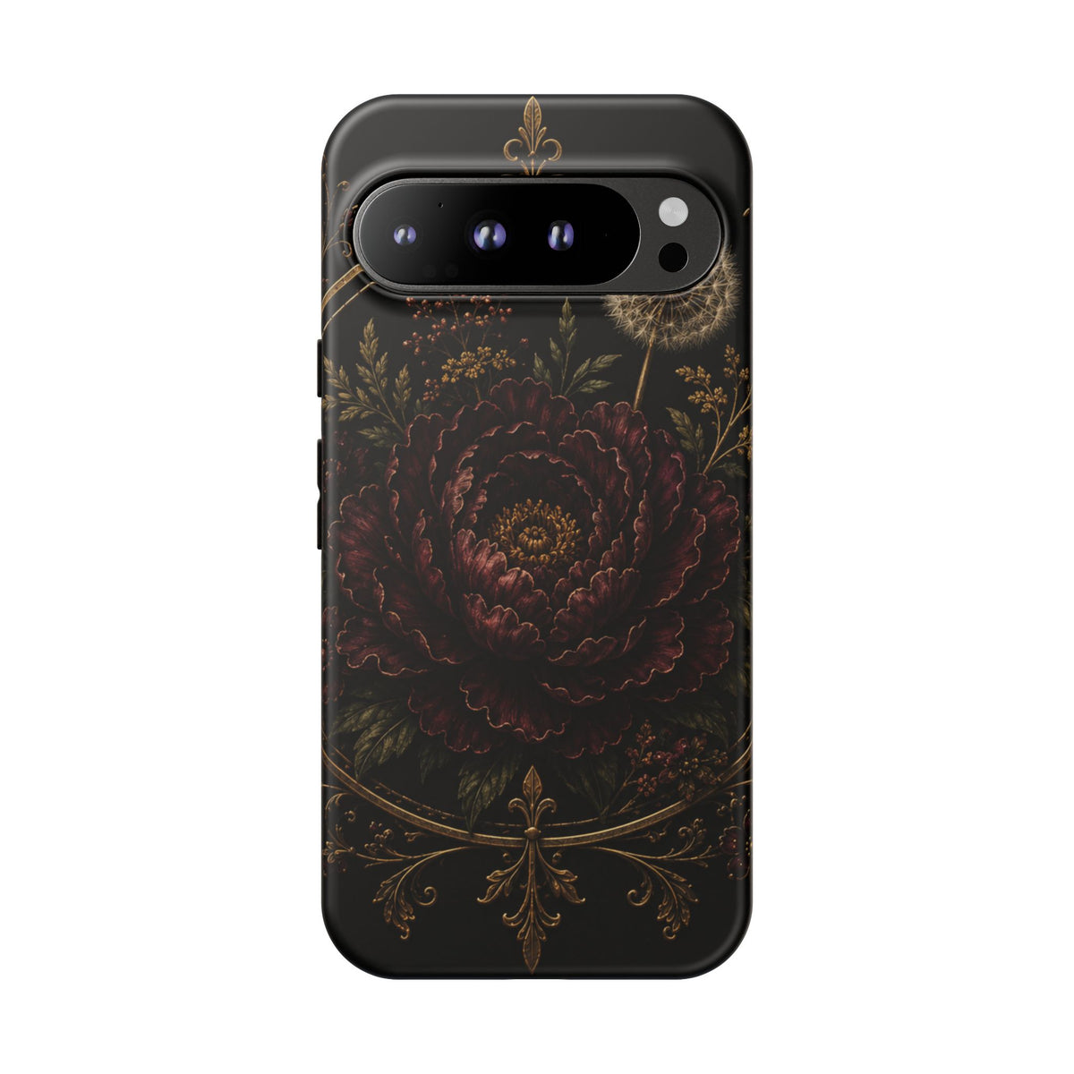 Midnight Garden Tough Case – Vintage Dark Floral Phone Case (Antique Dahlia & Dandelion)
