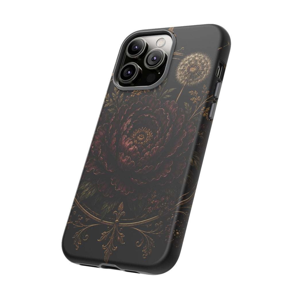 Midnight Garden Tough Case – Vintage Dark Floral Phone Case (Antique Dahlia & Dandelion)