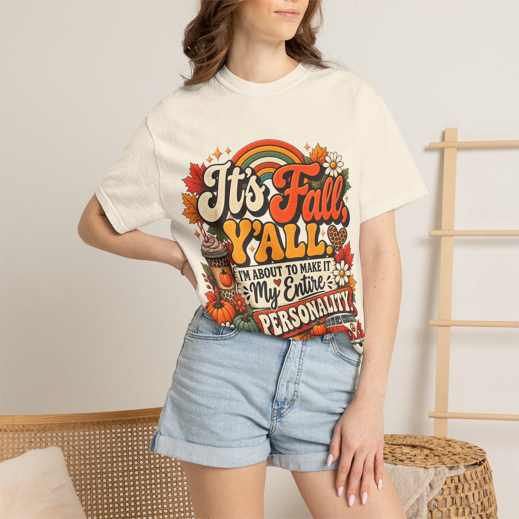It's Fall Y'all T-Shirt — Fall Pumpkin & Cozy Coffee Graphic Tee