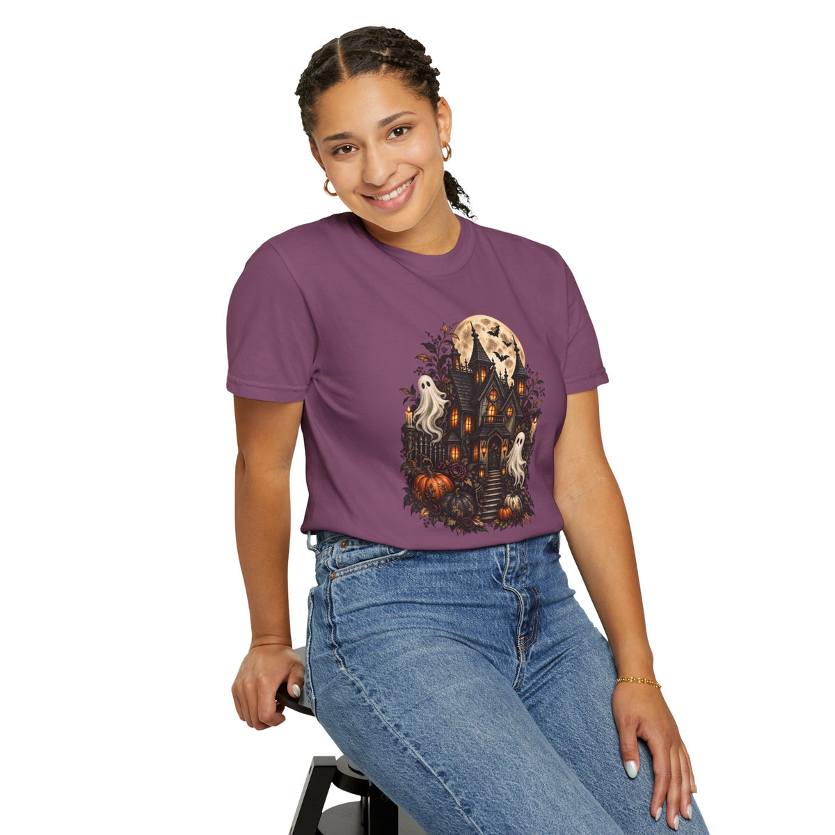 Halloween Haunted House T-Shirt — Spooky Ghosts & Pumpkins Tee