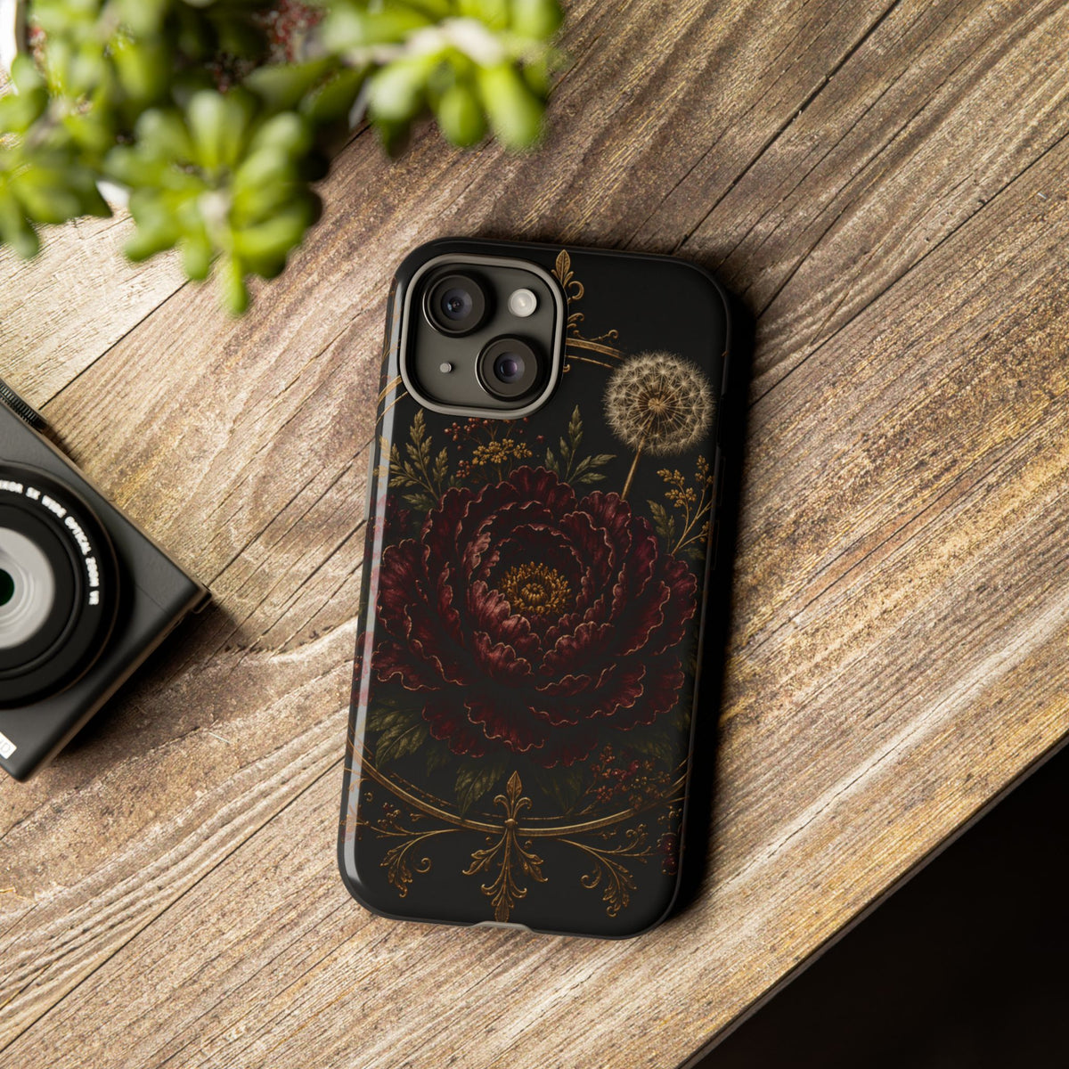 Midnight Garden Tough Case – Vintage Dark Floral Phone Case (Antique Dahlia & Dandelion)