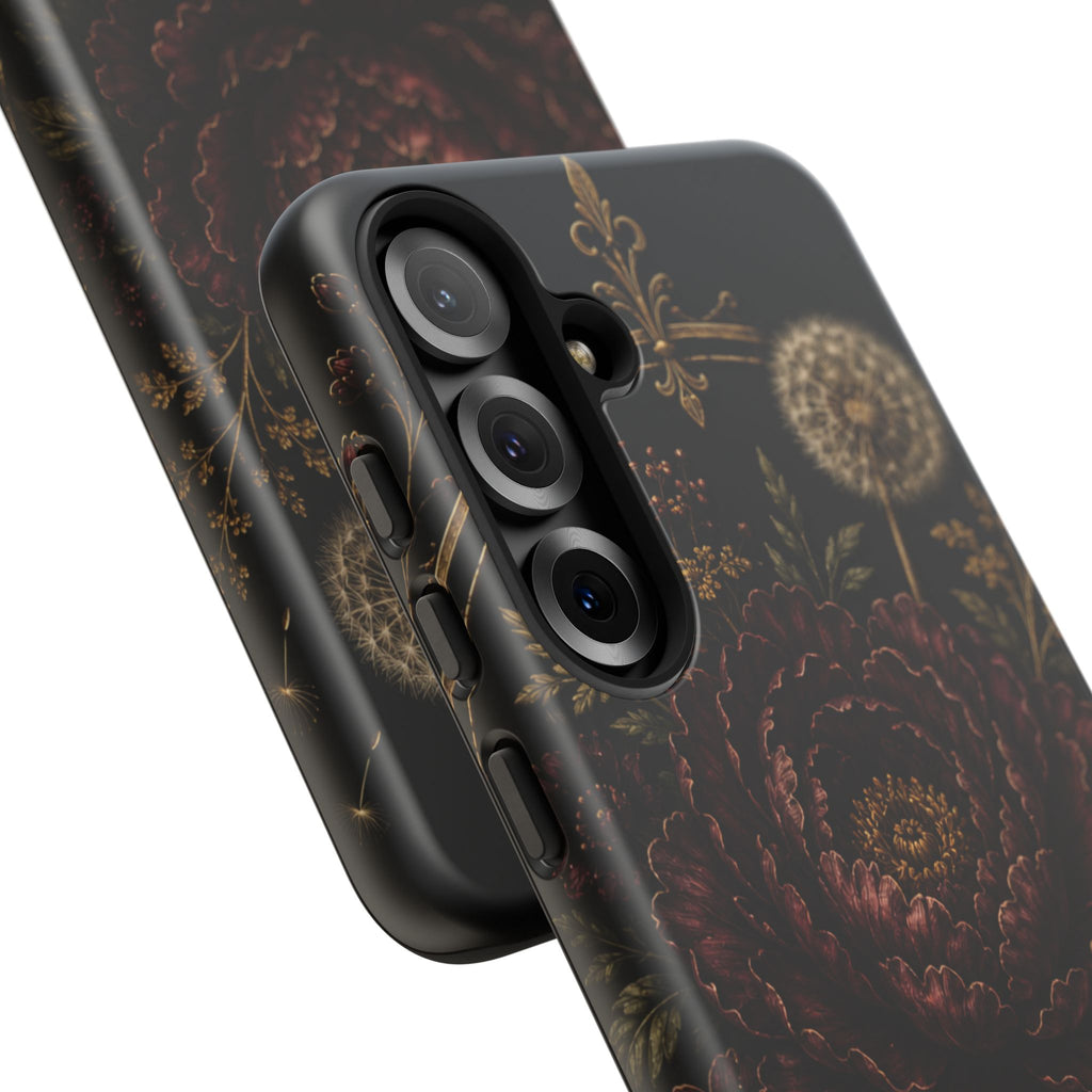 Midnight Garden Tough Case – Vintage Dark Floral Phone Case (Antique Dahlia & Dandelion)