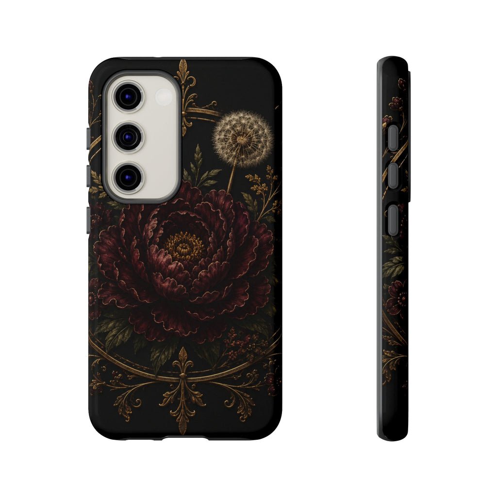 Midnight Garden Tough Case – Vintage Dark Floral Phone Case (Antique Dahlia & Dandelion)