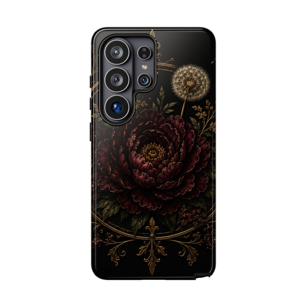 Midnight Garden Tough Case – Vintage Dark Floral Phone Case (Antique Dahlia & Dandelion)