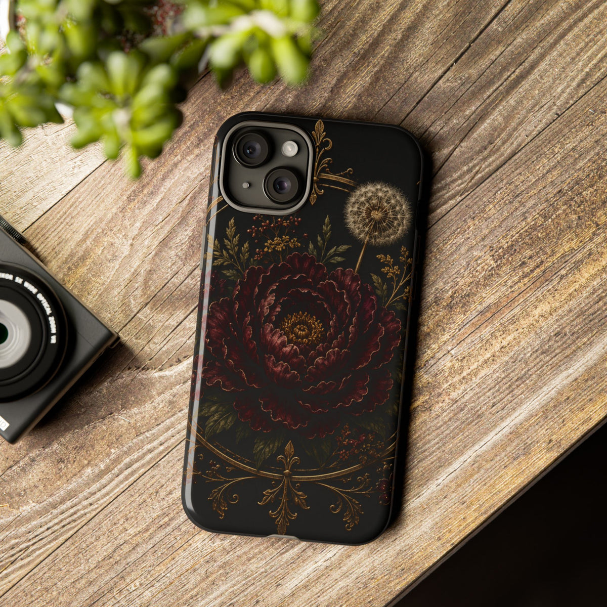 Midnight Garden Tough Case – Vintage Dark Floral Phone Case (Antique Dahlia & Dandelion)