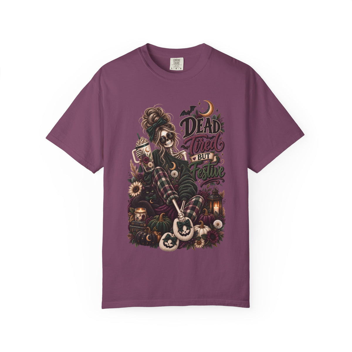 Halloween Skull Witch T-Shirt — "Dead Tired But Still Cute" Graphic Tee