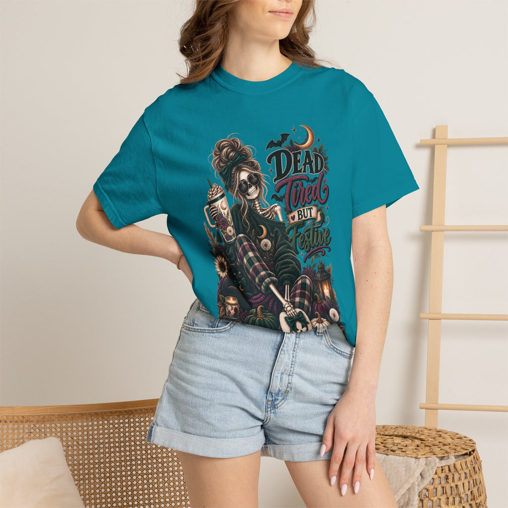 Halloween Skull Witch T-Shirt — "Dead Tired But Still Cute" Graphic Tee