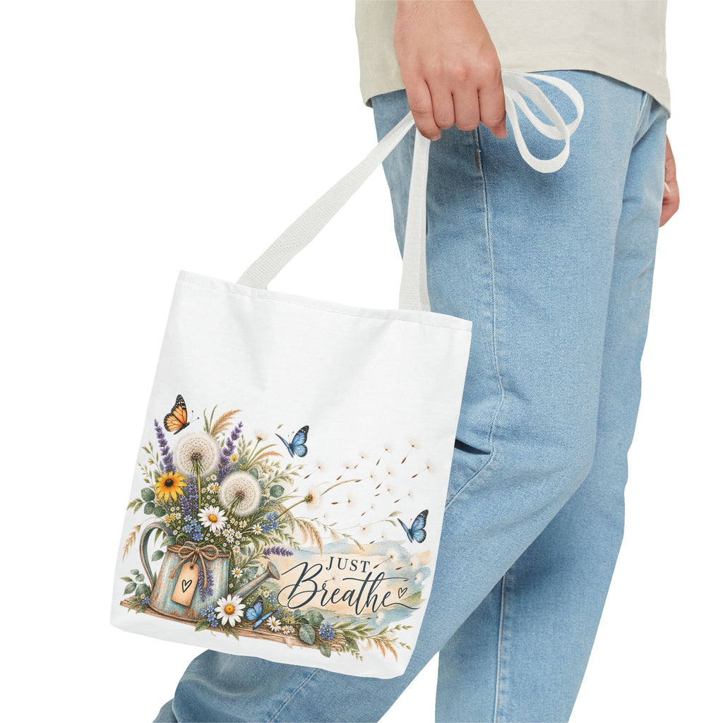 Just Breathe Floral Tote Bag — Butterfly Dandelion Garden AOP Tote