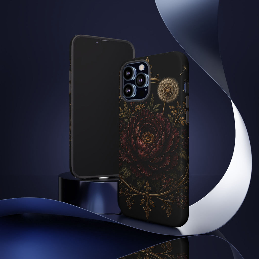 Midnight Garden Tough Case – Vintage Dark Floral Phone Case (Antique Dahlia & Dandelion)