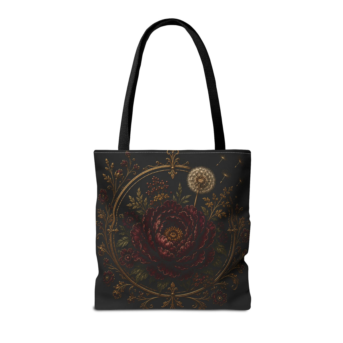 Midnight Garden Tote Bag — Vintage Floral Dandelion Design