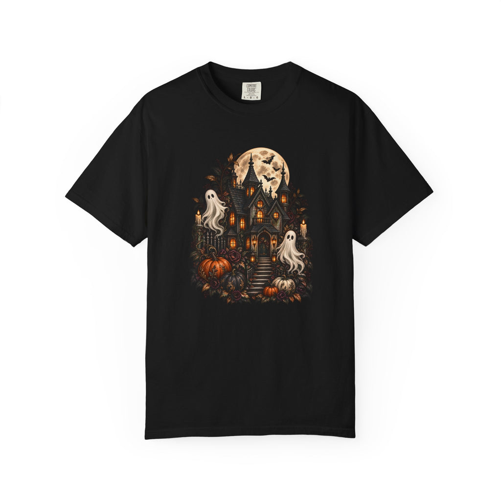 Halloween Haunted House T-Shirt — Spooky Ghosts & Pumpkins Tee