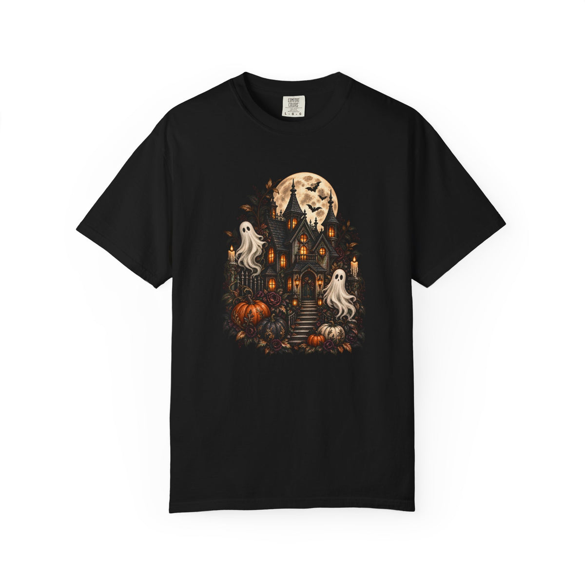Halloween Haunted House T-Shirt — Spooky Ghosts & Pumpkins Tee