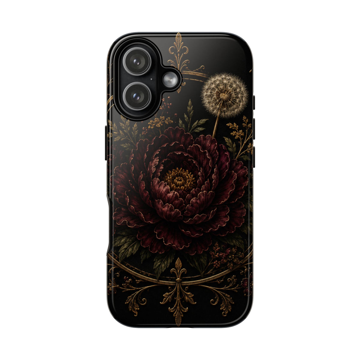 Midnight Garden Tough Case – Vintage Dark Floral Phone Case (Antique Dahlia & Dandelion)