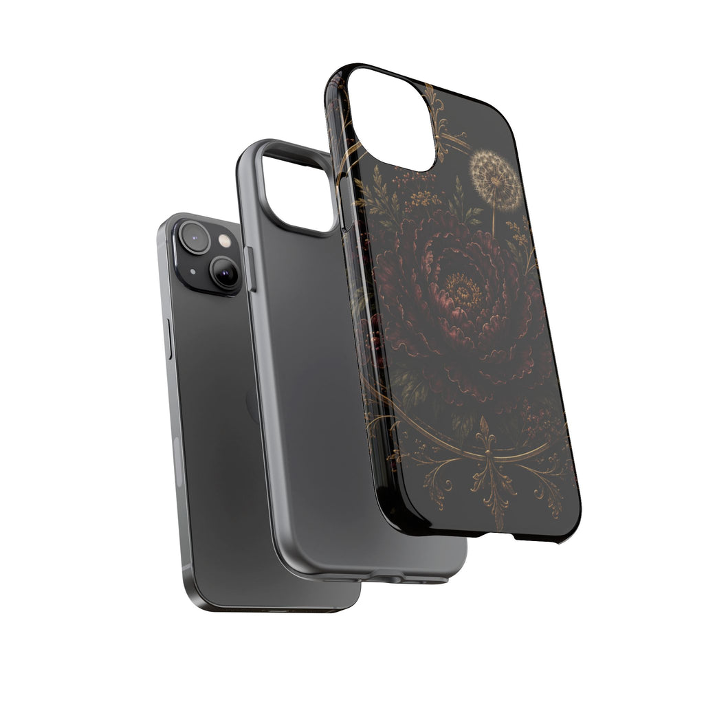 Midnight Garden Tough Case – Vintage Dark Floral Phone Case (Antique Dahlia & Dandelion)