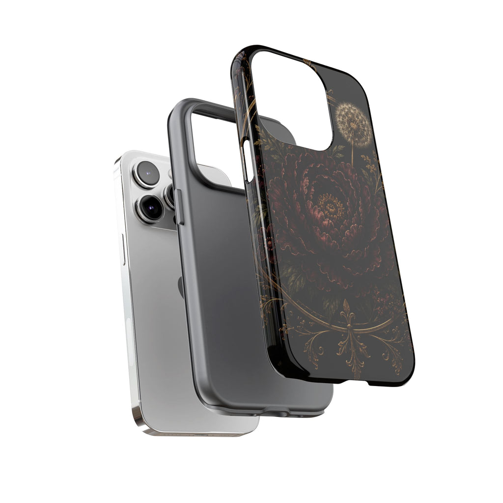 Midnight Garden Tough Case – Vintage Dark Floral Phone Case (Antique Dahlia & Dandelion)