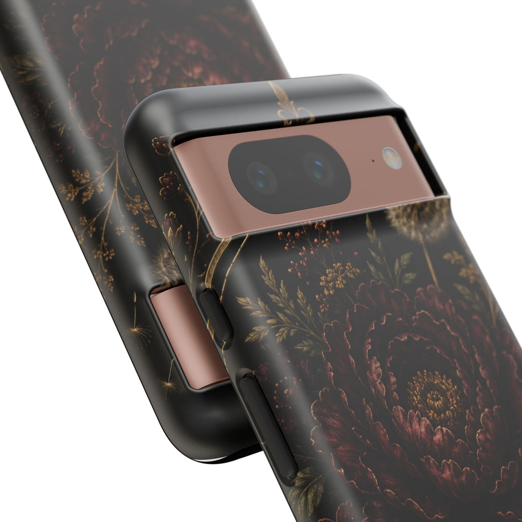Midnight Garden Tough Case – Vintage Dark Floral Phone Case (Antique Dahlia & Dandelion)
