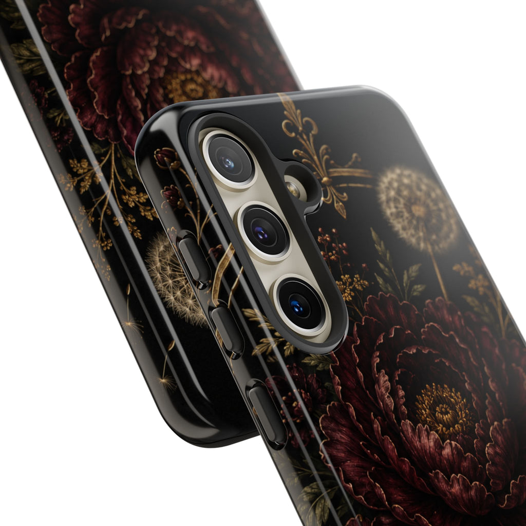 Midnight Garden Tough Case – Vintage Dark Floral Phone Case (Antique Dahlia & Dandelion)