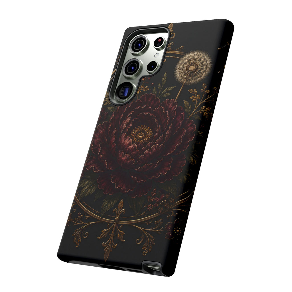 Midnight Garden Tough Case – Vintage Dark Floral Phone Case (Antique Dahlia & Dandelion)