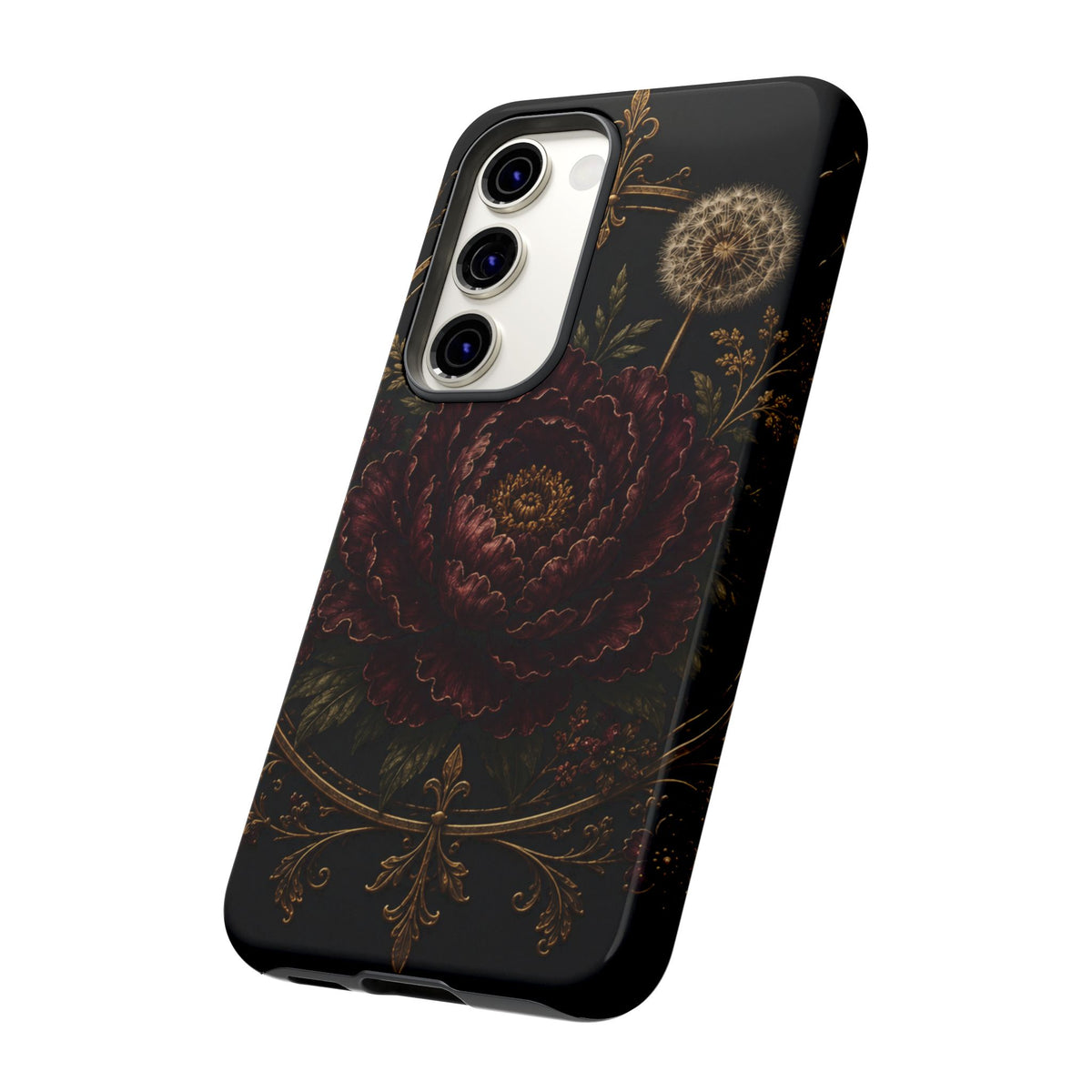 Midnight Garden Tough Case – Vintage Dark Floral Phone Case (Antique Dahlia & Dandelion)