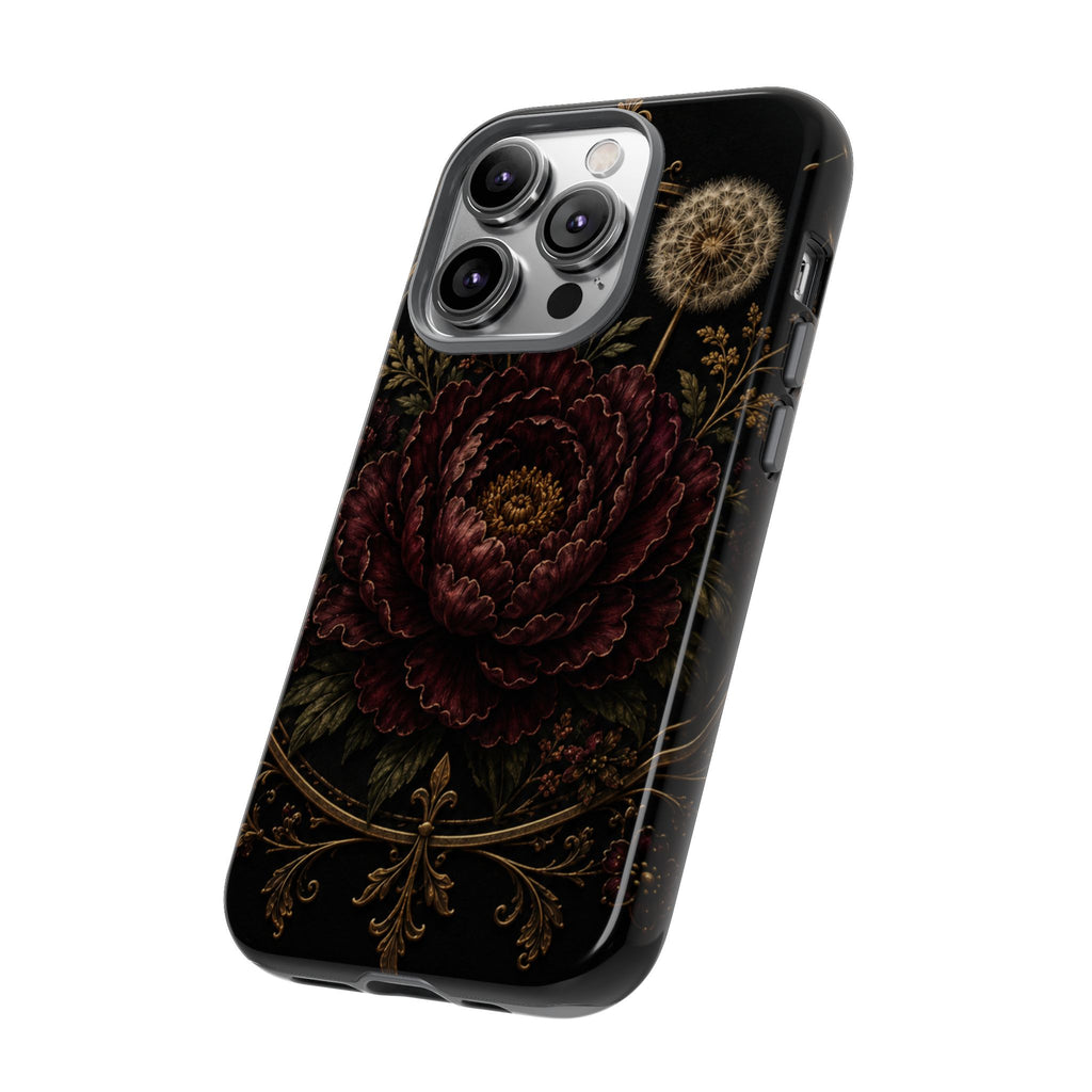 Midnight Garden Tough Case – Vintage Dark Floral Phone Case (Antique Dahlia & Dandelion)